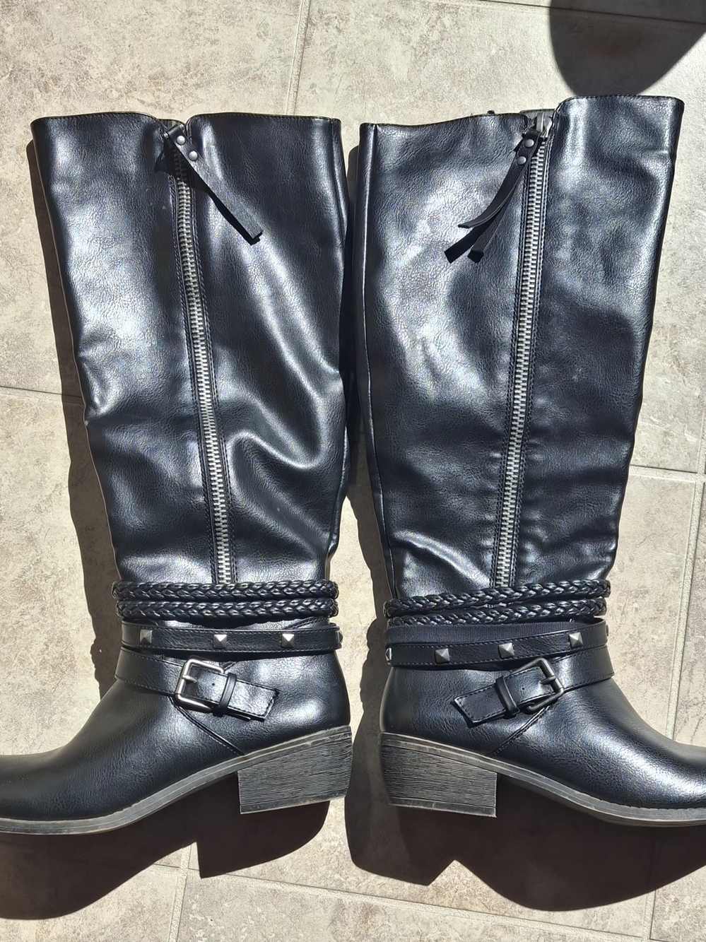 Kohl's Black Braided & Studded Mid-Calf Heeled Boots